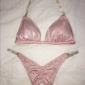 ✨Sparkly pink bikini with clear crystal straps