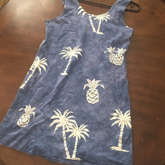 90s blue Hawaiian tropical print tie dye dress