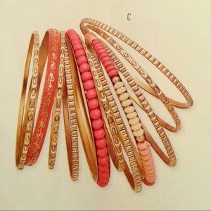 Gold and Coral Bangles