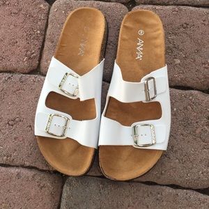 Double Buckle White Sandals - size 9 - new
