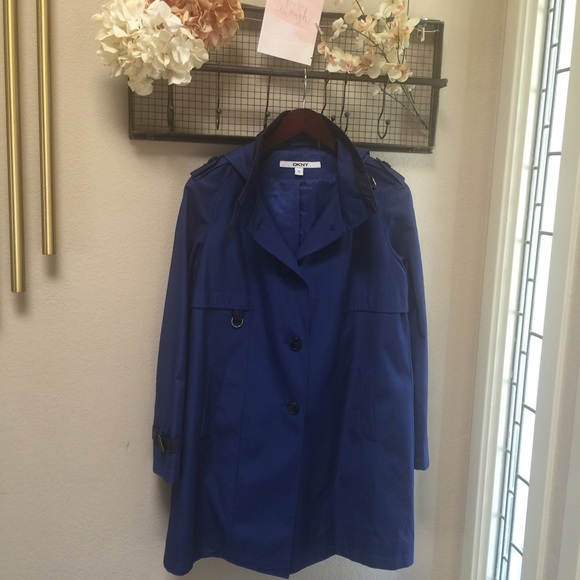 DKNY Navy Hooded Trench coat