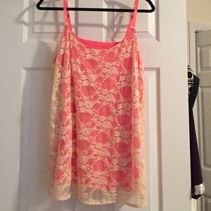 Salmon and cream lace tank. Size 14/16
