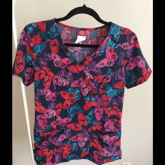 Butterfly printed scrub top