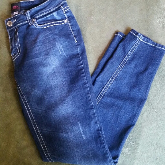 Bebe skinny blue denim jeans diamond ripped 30