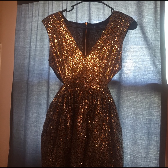 Gold sequined medium length dress