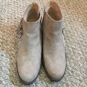 Tan fringe booties
