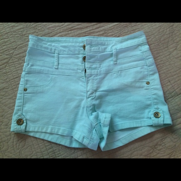 Turquoise blue high waisted shorts