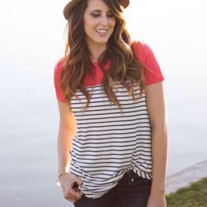 Coral Striped Top - new - small