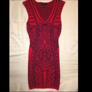 Abstract Fitted Dress (Red/Blue)