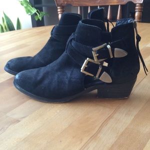 Black suede cut-out booties