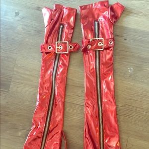 Red Vinyl Elbow Length Gloves