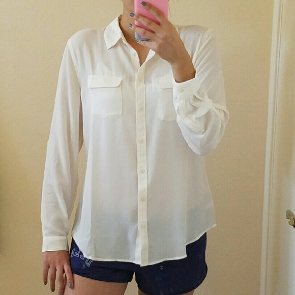 Ann Taylor LOFT Cream Button Down Blouse