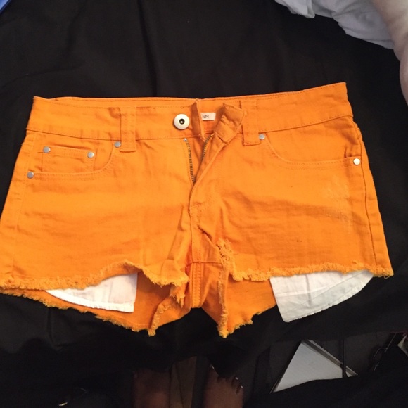 Orange denim shorts