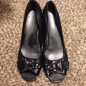 Black Peep Toe Wedges