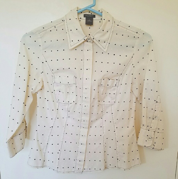 Ann Taylor Polka Dot White Button Down Shirt - Picture 1 of 3