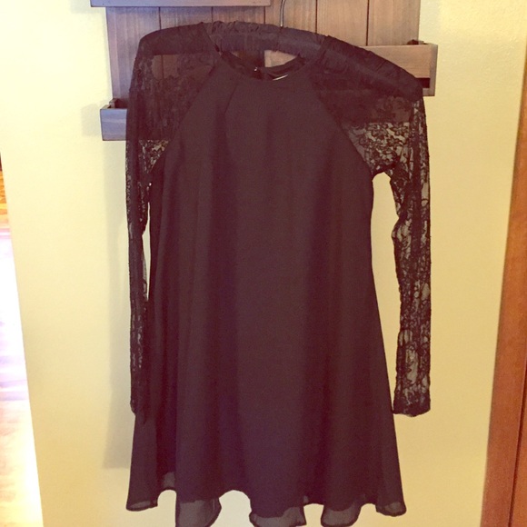 black dress with lace sleeves
