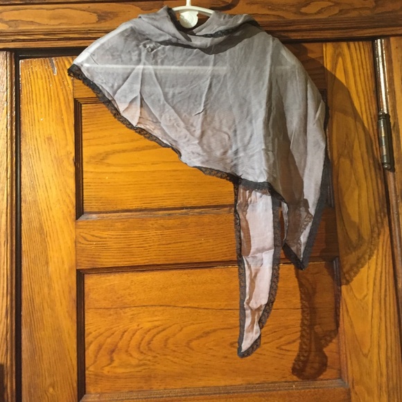 100% silk asymmetrical gray and black scarf