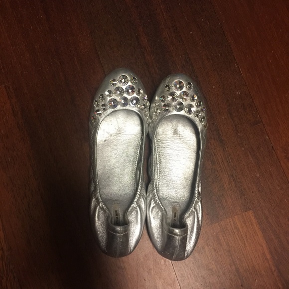 Miu Miu silver ballerinas with crystal stones, 38.