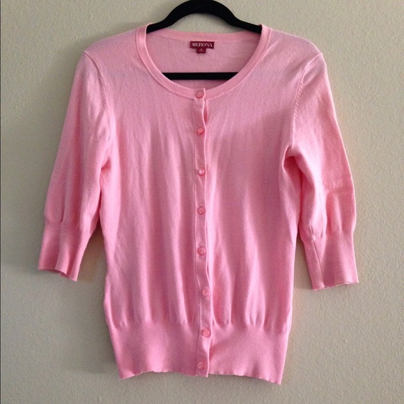 Pink Stretchy Cotton 3/4 Sleeve Cardigan