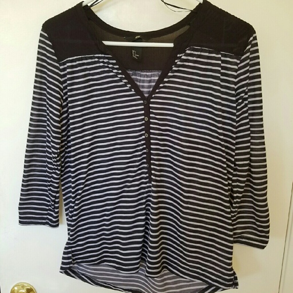 H&M Black and White Striped Blouse