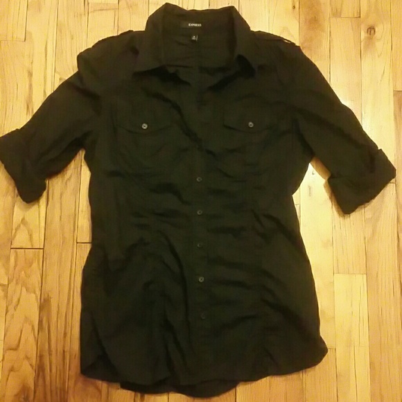 All black button down ruched top