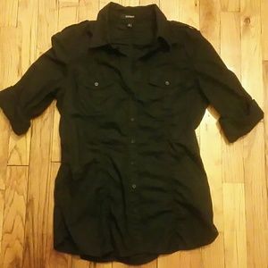 All black button down ruched top