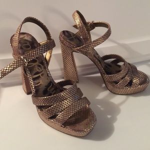 Sam Edelman Gold snakeskin platform sandals