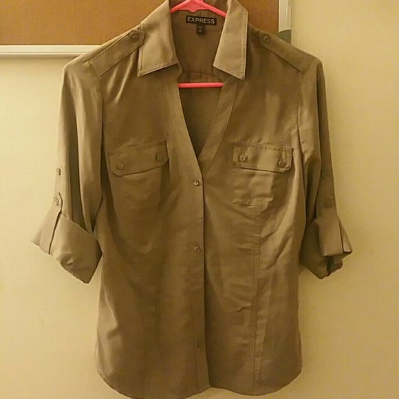 Beige collar button down top