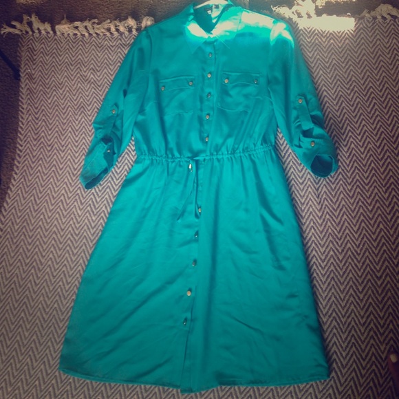 Collared Button Up Tie String Dress