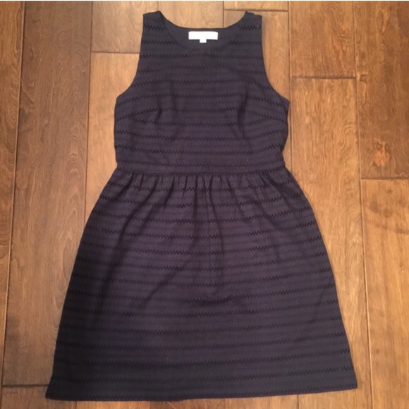 Navy blue eyelet dress.