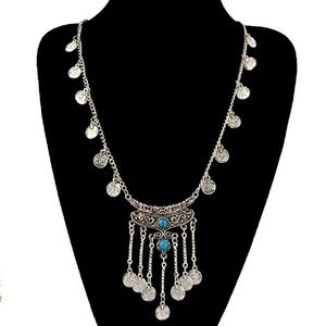New-Beautiful Boho long tassel coin necklace, antique silver