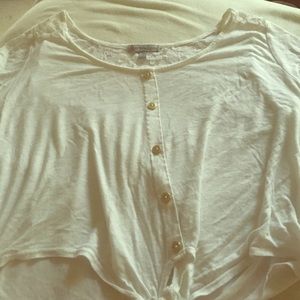 White crop top with gold decorative buttons