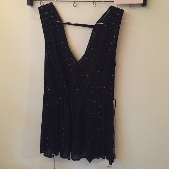 French Connection black and gold beaded top