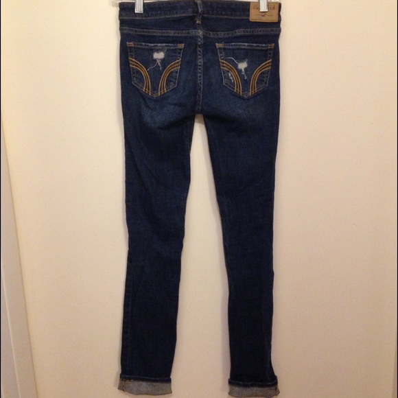 Hollister dark blue distressed straight leg jeans