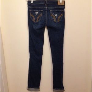 Hollister dark blue distressed straight leg jeans