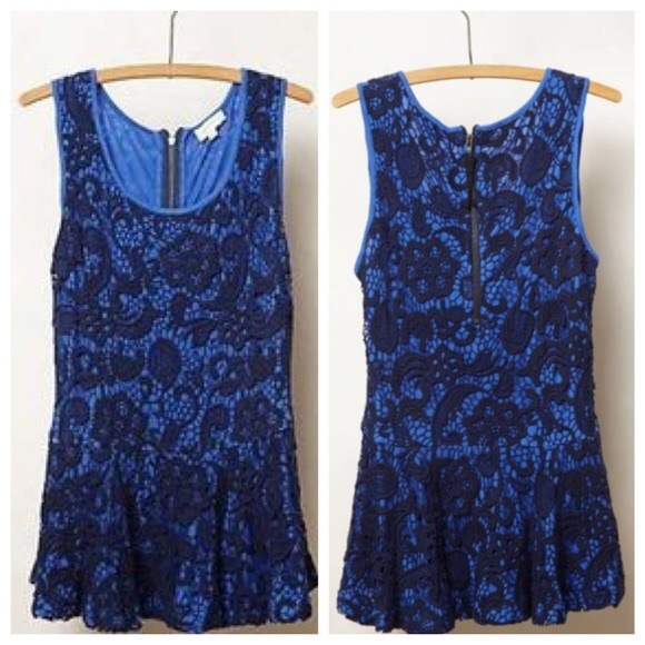 Anthropolgie Meadow Rue blue floral crochet tank