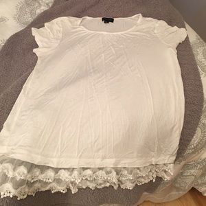 White Flowy Lace Bottom Tee