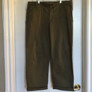 Army green chino pants.