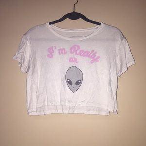 Pac Sun "I'm really an 👽" cropped tee
