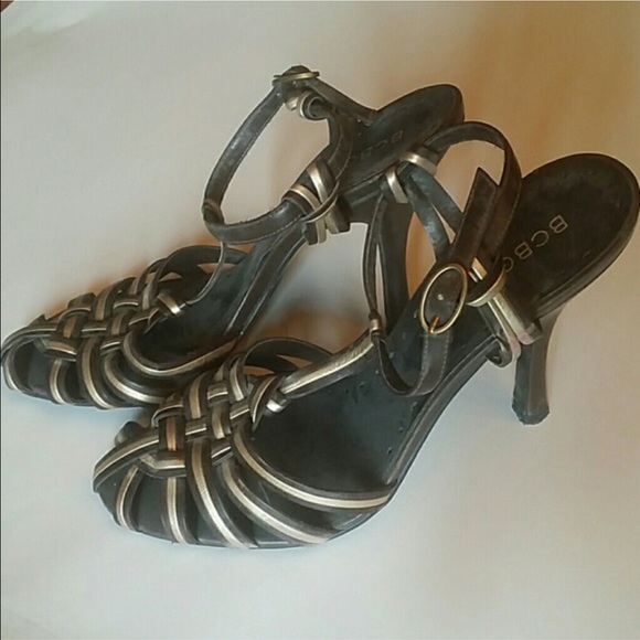 Shoes Brown & Gold closed toed Heels sz 7 1/2 - Picture 3 of 8