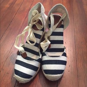 Navy and white tie up espadrilles