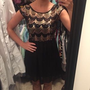 Black and gold sequins with chiffon skirt