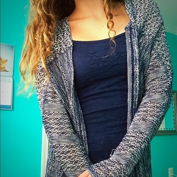 Blue and white long cardigan