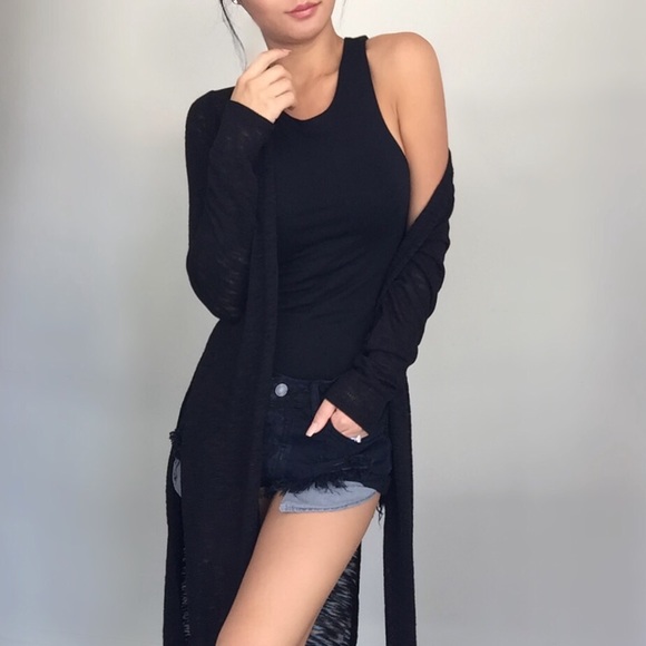 Sweaters - >LAST2// Black Burnt Long Slit Cardi