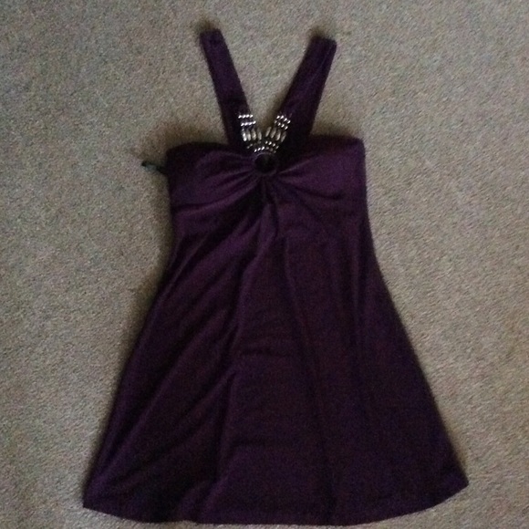 Short purple halter dress