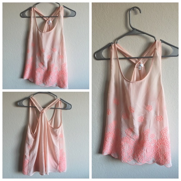 Charming Charlie Tops - Light Coral Printed Flower Tank