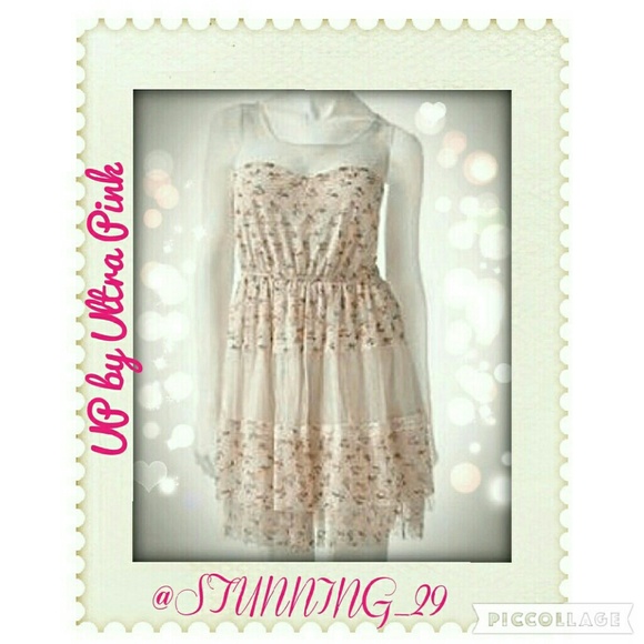 UP by Ultra Pink Cream Floral print Dress - Picture 2 of 5