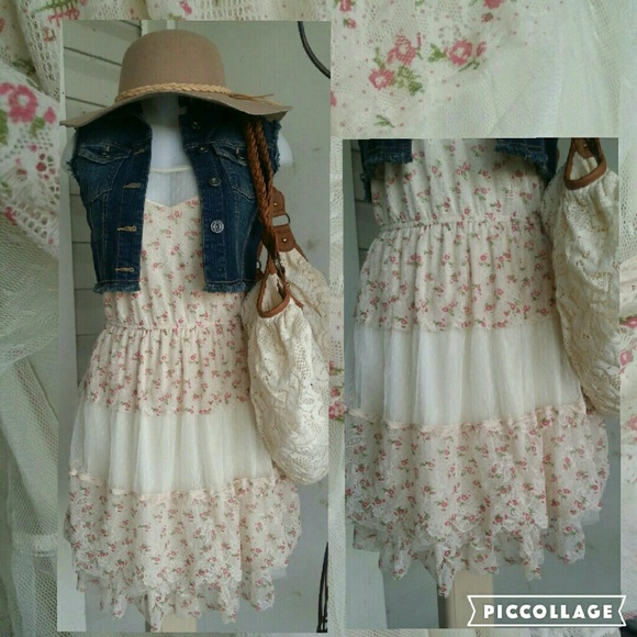 UP by Ultra Pink Cream Floral print Dress - Picture 4 of 5