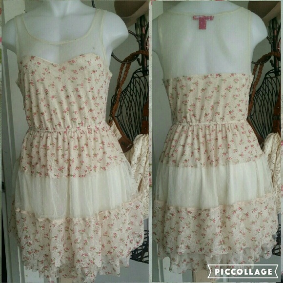 UP by Ultra Pink Cream Floral print Dress - Picture 3 of 5