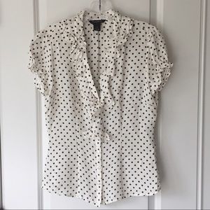 White Black ruffle polka dot blouse